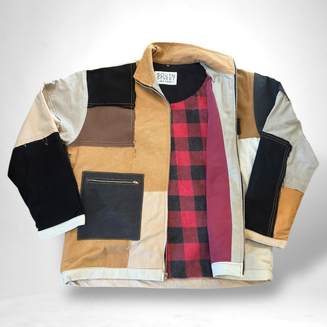 Reworked Patchwork South Street Retro Jacket – Upcycled Vintage 90s Streetwear