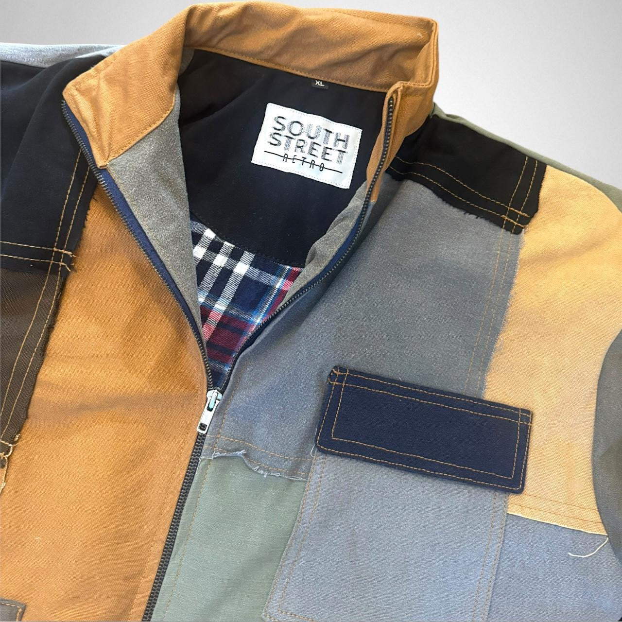 Vintage Reworked Patchwork Jacket – South Street Retro Style | Upcycled 90s Streetwear Fashion