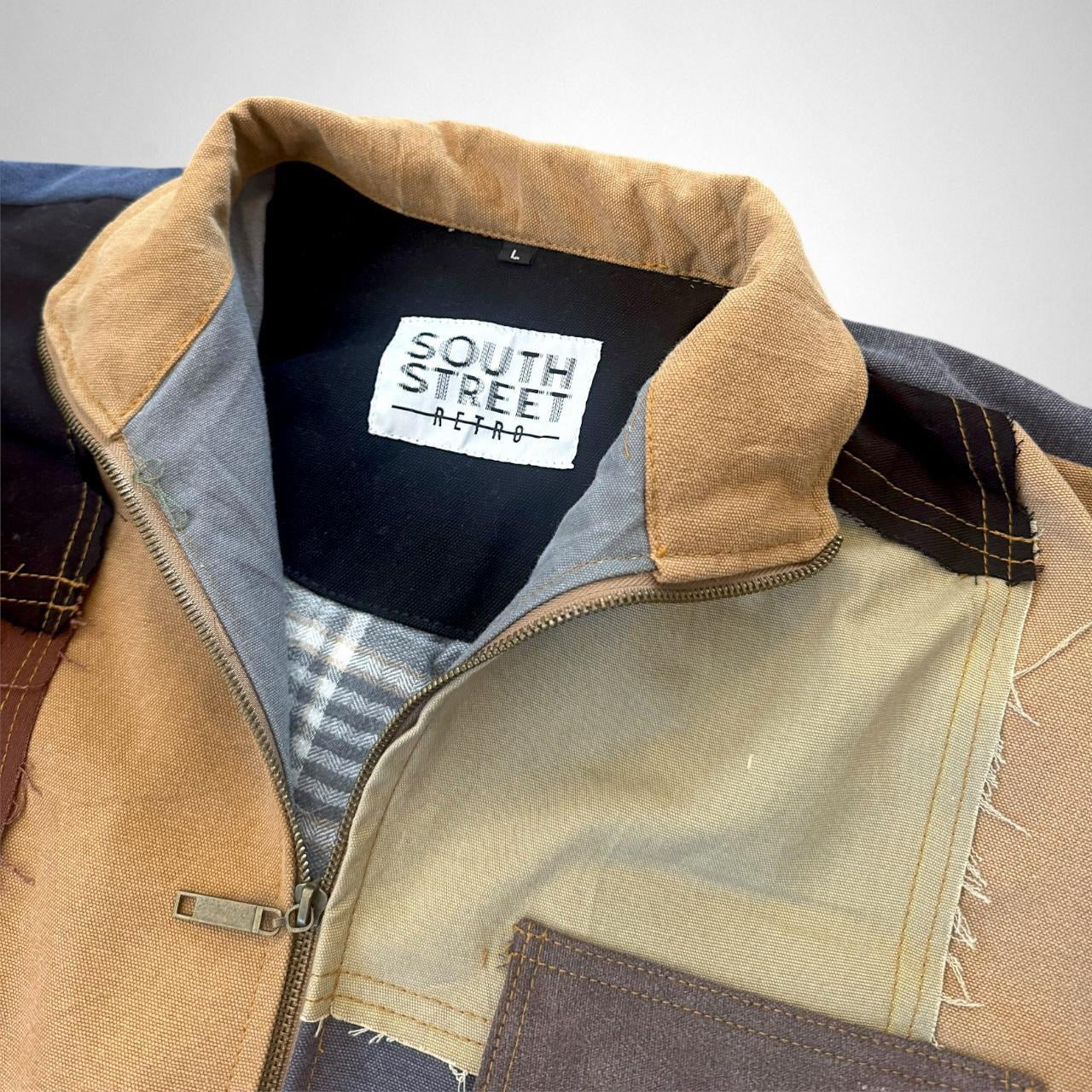 Reworked Patchwork Vintage Jacket – South Street Retro 90s Upcycled Streetwear Look