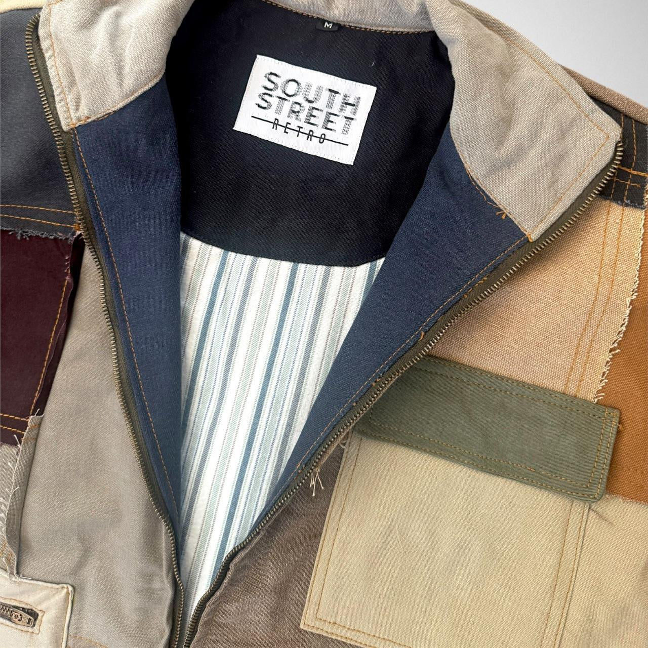 Upcycled Patchwork South Street Retro Jacket – Vintage 90s Reworked Streetwear Piece