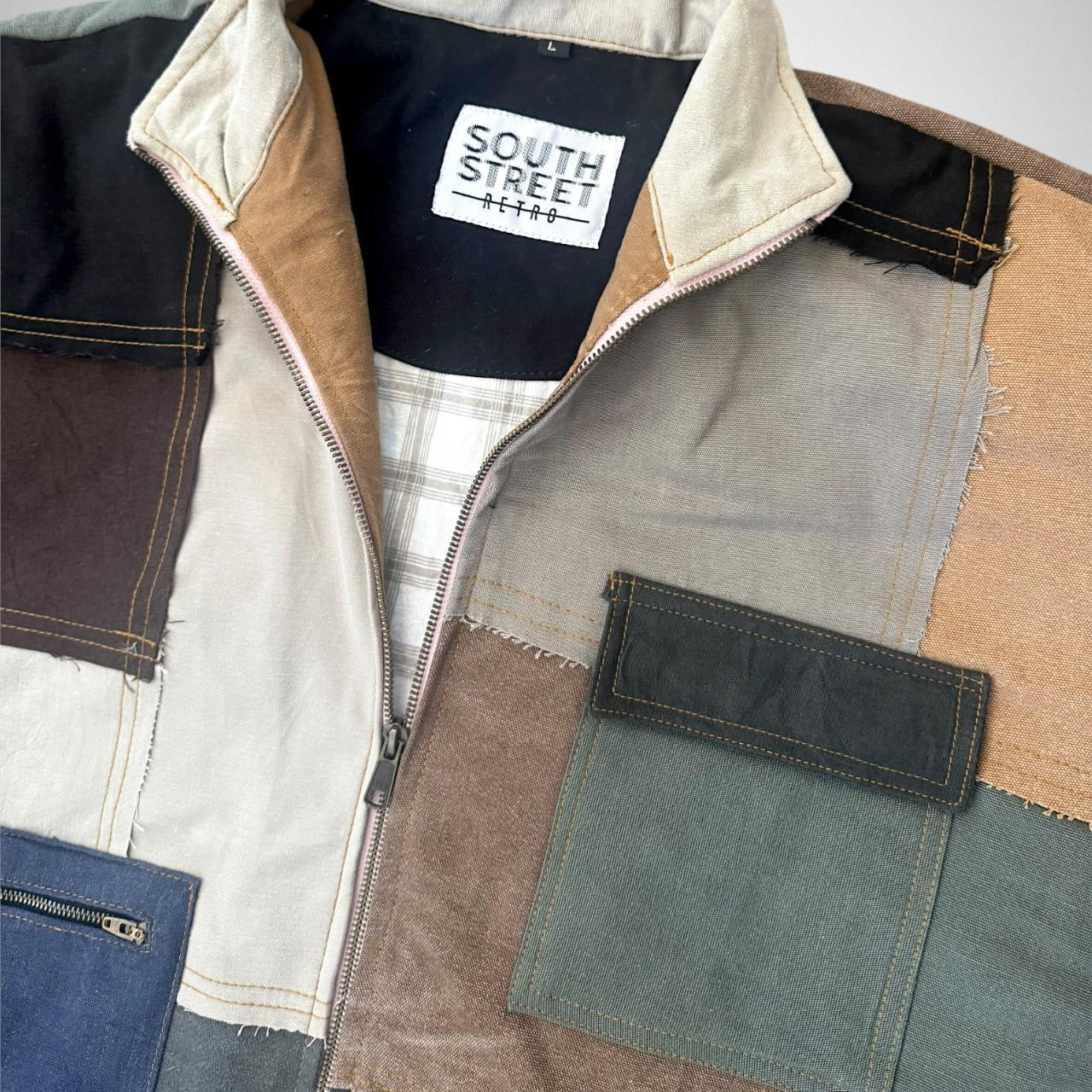 Unique Reworked Patchwork Jacket – South Street Retro Vintage 90s Upcycled Streetwear