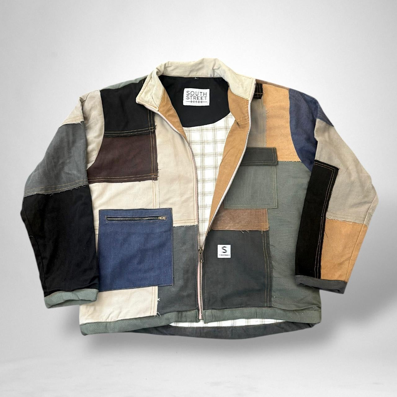 Unique Reworked Patchwork Jacket – South Street Retro Vintage 90s Upcycled Streetwear
