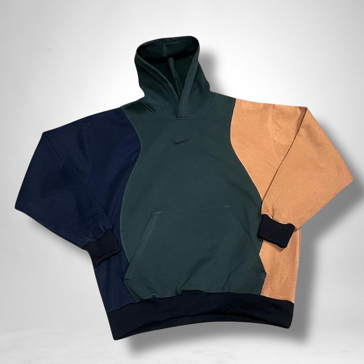 Reworked Nike Hoodie - Navy, Khaki & Brown | Vintage Patchwork Streetwear Pullover