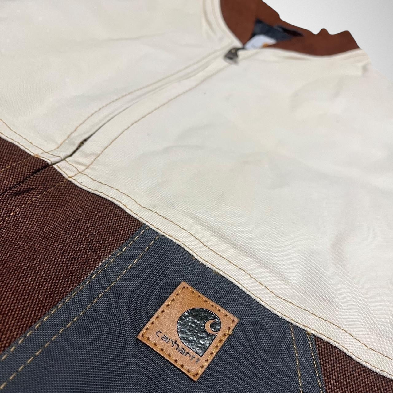 Reworked Carhartt Vest Jacket – Brown, White & Grey Patchwork - South Street Retro Ltd