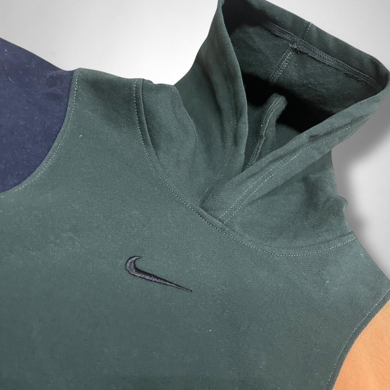 Reworked Nike Hoodie - Navy, Khaki & Brown | Vintage Patchwork Streetwear Pullover