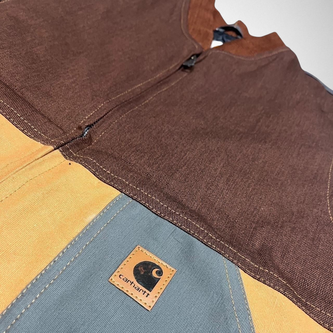 Reworked Carhartt Vest Jacket – Vintage Brown & Grey Patchwork Utility Streetwear - South Street Retro Ltd