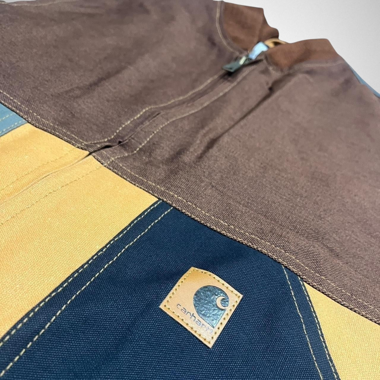 Reworked Carhartt Vest Jacket – Vintage Brown & Grey Patchwork Utility Streetwear - South Street Retro Ltd