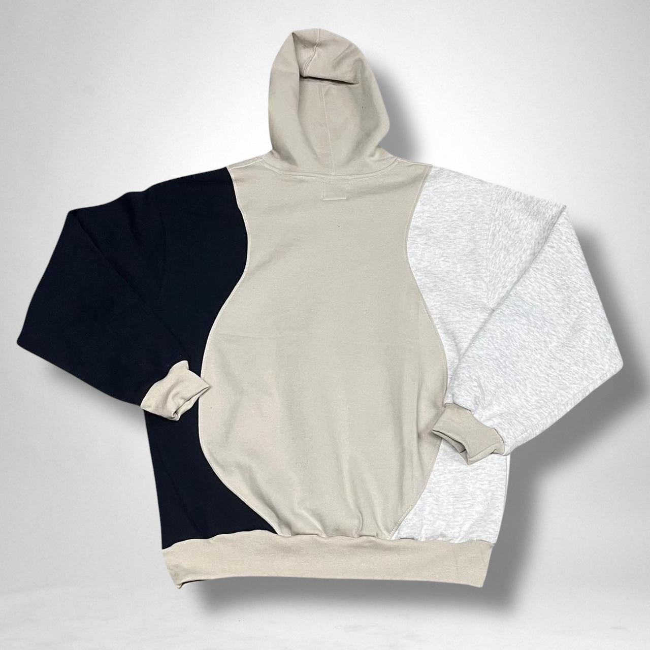 Reworked Nike Hoodie Grey Beige Black Colour block Streetwear Vintage Style