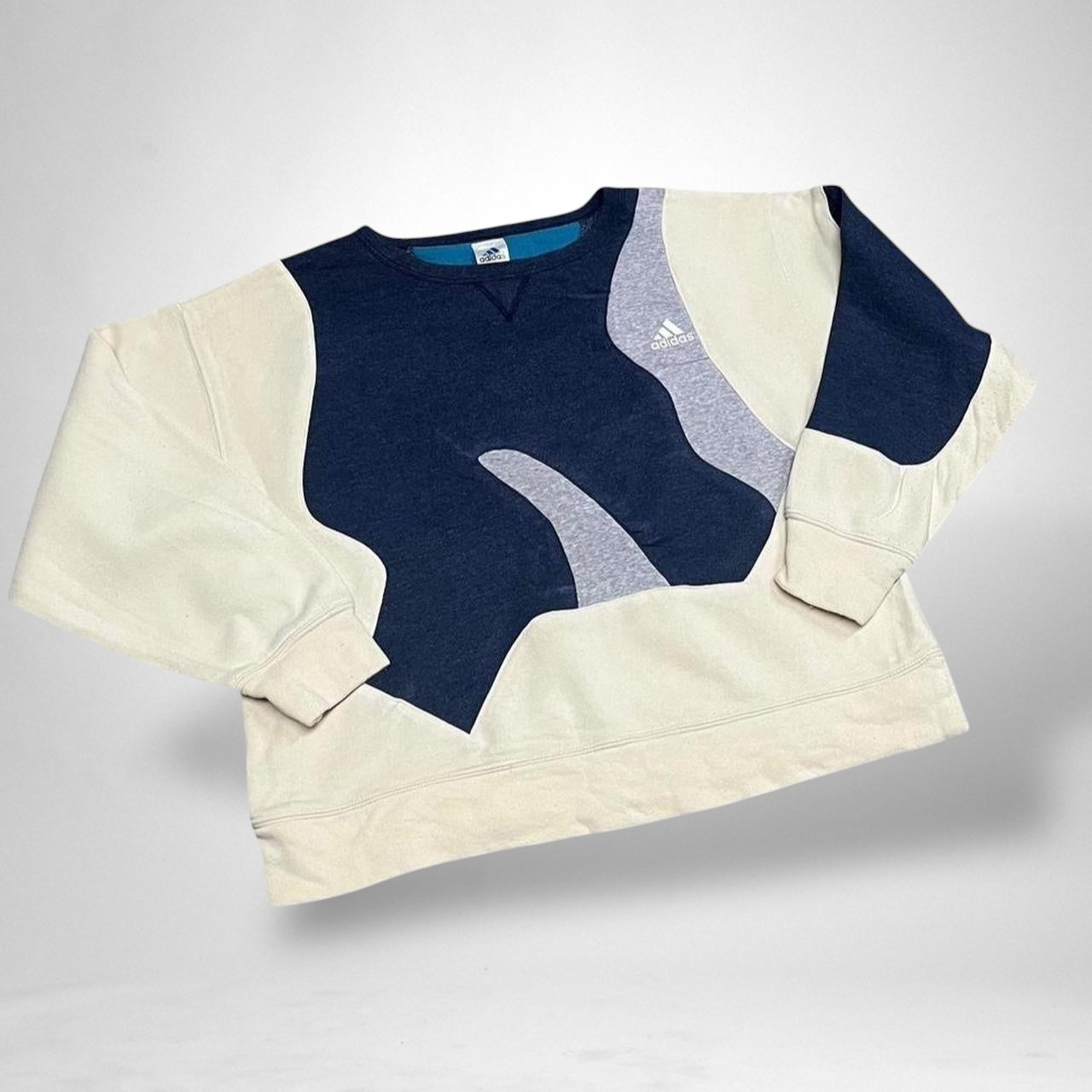 Reworked Adidas Jumper – Yellow, Grey & Navy - South Street Retro Ltd