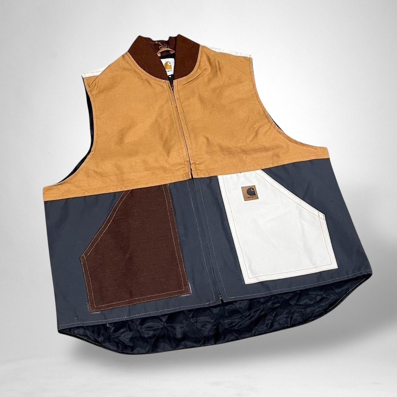 Reworked Carhartt Vest Jacket – Vintage Brown & White - South Street Retro Ltd