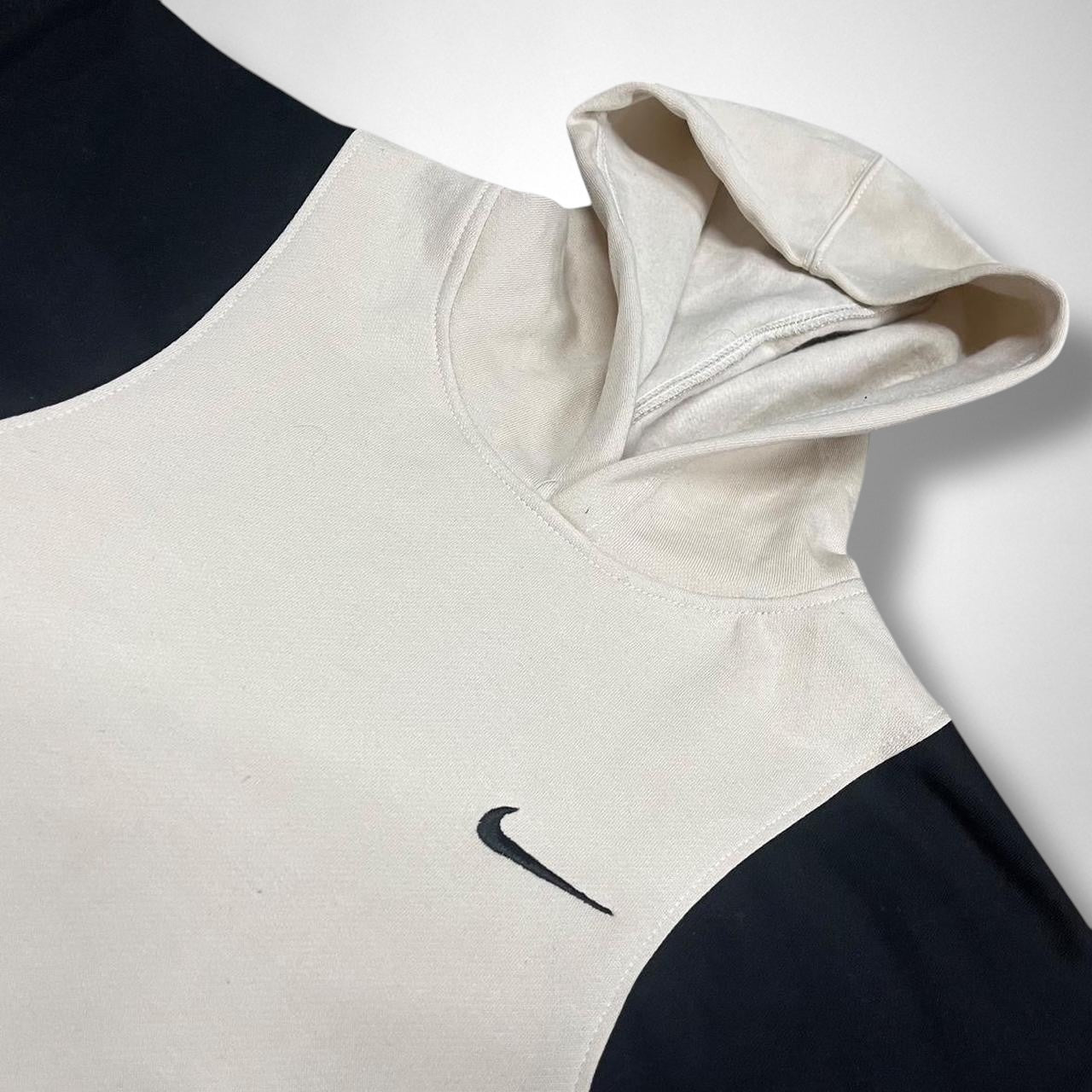 Reworked Nike Hoodie Beige & Black Streetwear Vintage Style Unisex