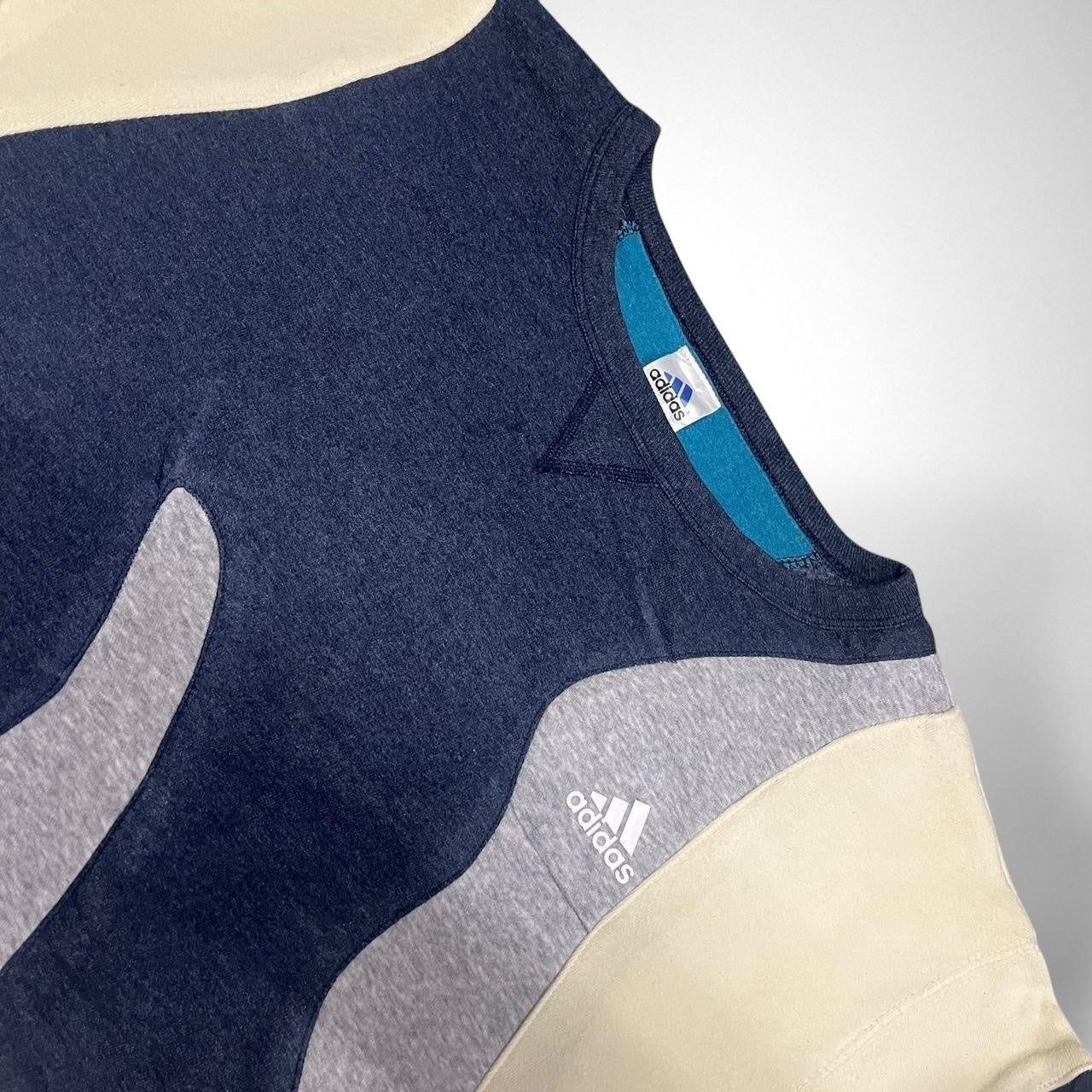 Reworked Adidas Jumper – Yellow, Grey & Navy - South Street Retro Ltd
