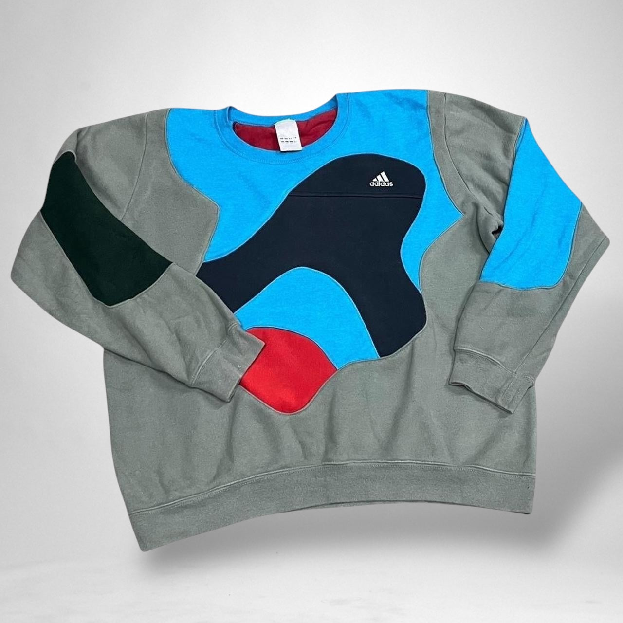 Reworked Adidas Jumper – Grey, Black & Blue - South Street Retro Ltd