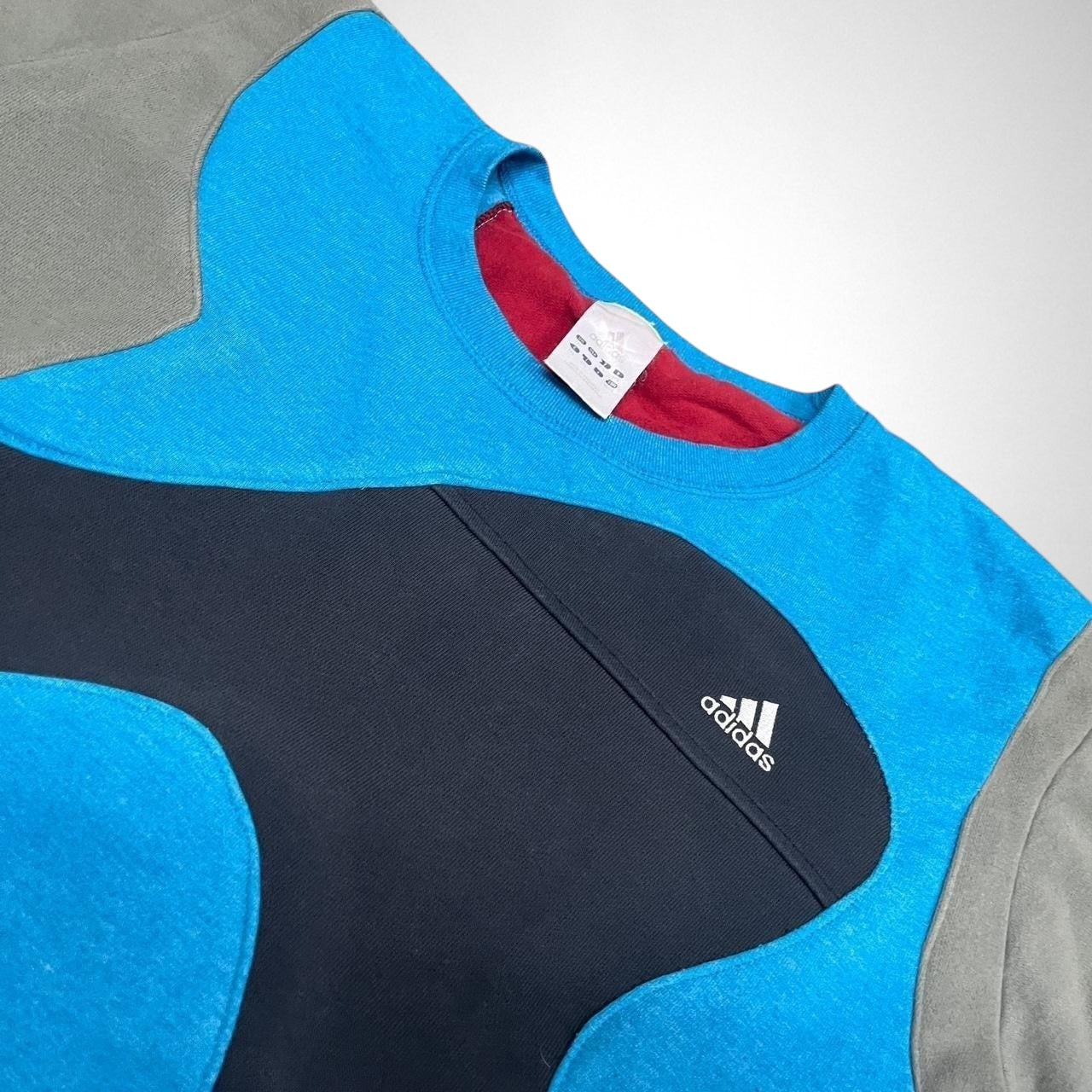 Reworked Adidas Jumper – Grey, Black & Blue - South Street Retro Ltd