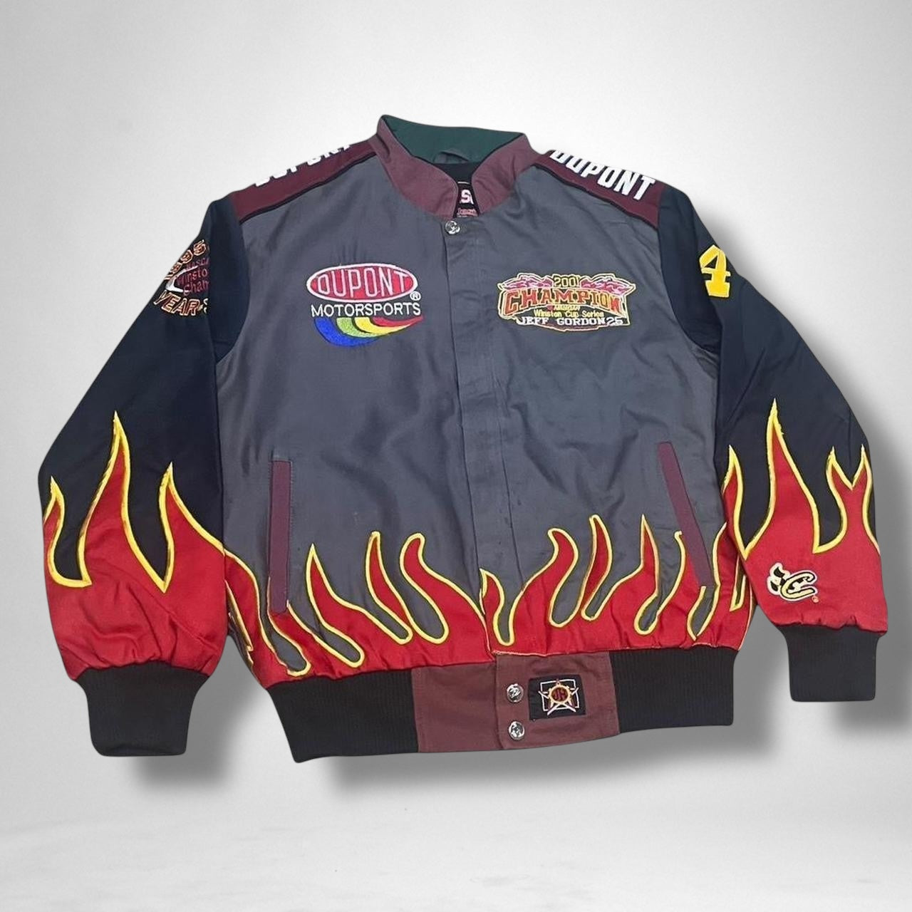 Deadstock Vintage Racing Jacket Grey Black Red – Retro Moto Style Windbreaker Streetwear