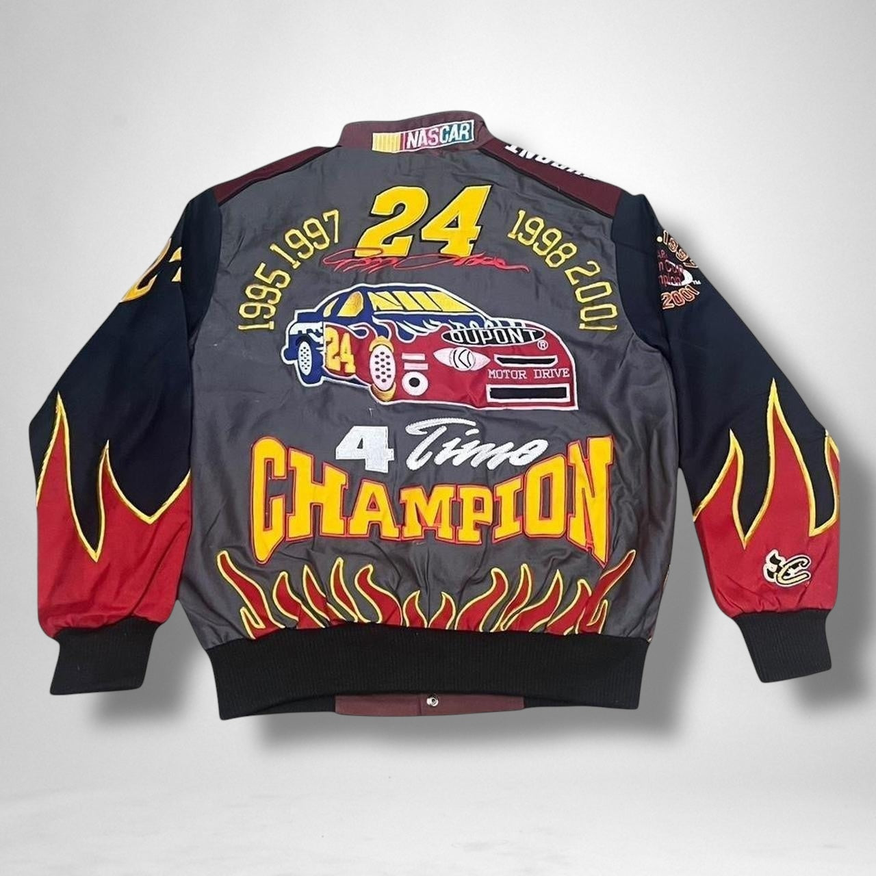 Deadstock Vintage Racing Jacket Grey Black Red – Retro Moto Style Windbreaker Streetwear
