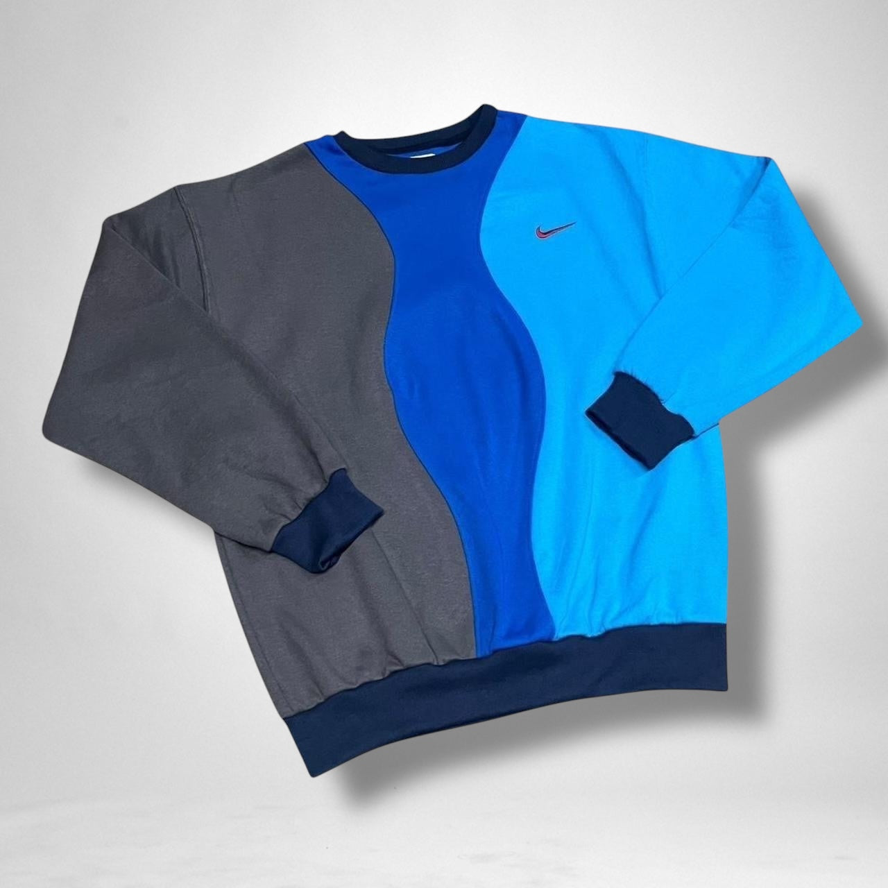 Reworked Nike Jumper in Blue & Grey | Vintage Patchwork Sweatshirt