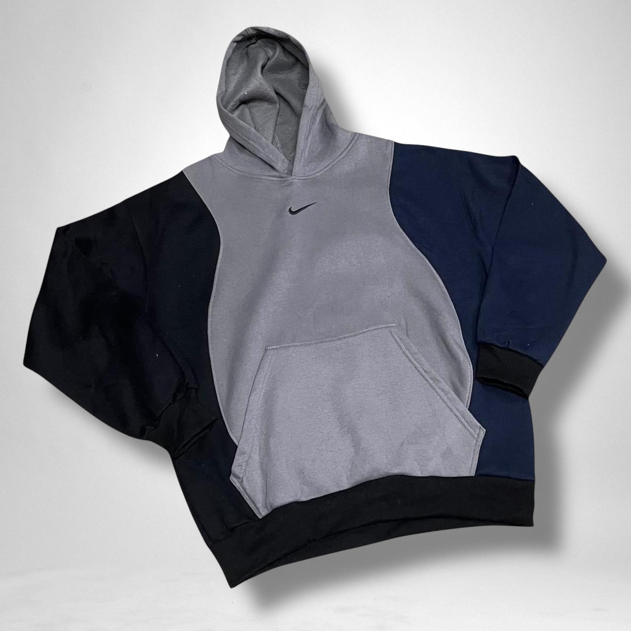 Reworked Nike Hoodie – Black, Grey & Navy Colour block Vintage Streetwear