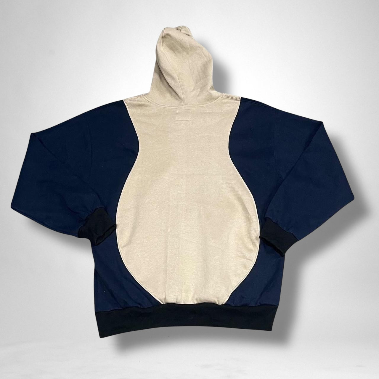 Reworked Nike Hoodie Beige & Navy | Vintage Upcycled Sweatshirt Streetwear