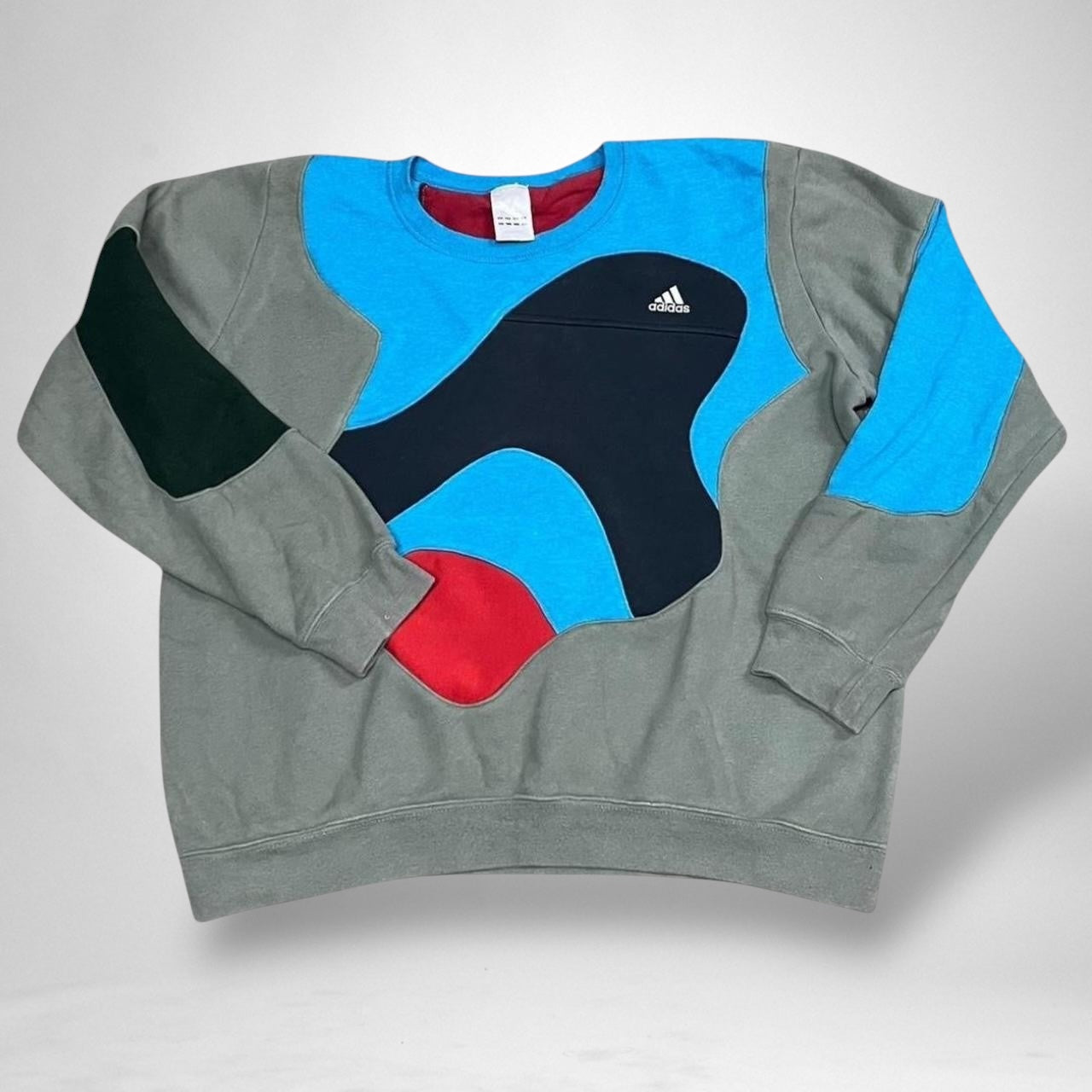 Reworked Adidas Jumper – Grey, Black & Blue - South Street Retro Ltd