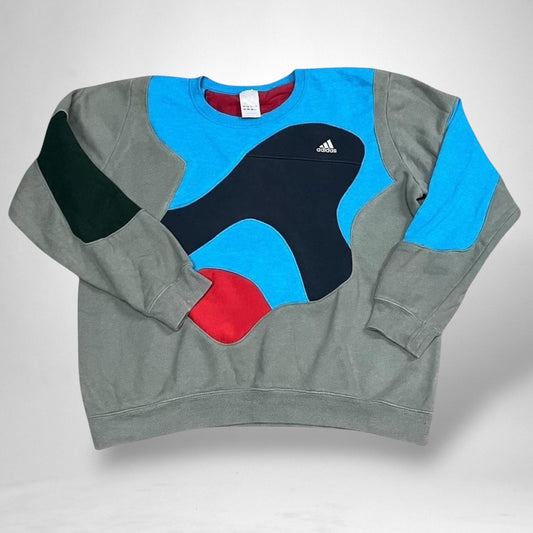 Reworked Adidas Jumper – Grey, Black & Blue - South Street Retro Ltd