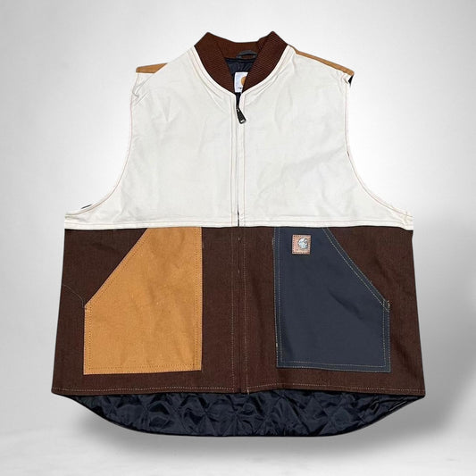 Reworked Carhartt Vest Jacket – Brown, White & Grey Patchwork - South Street Retro Ltd