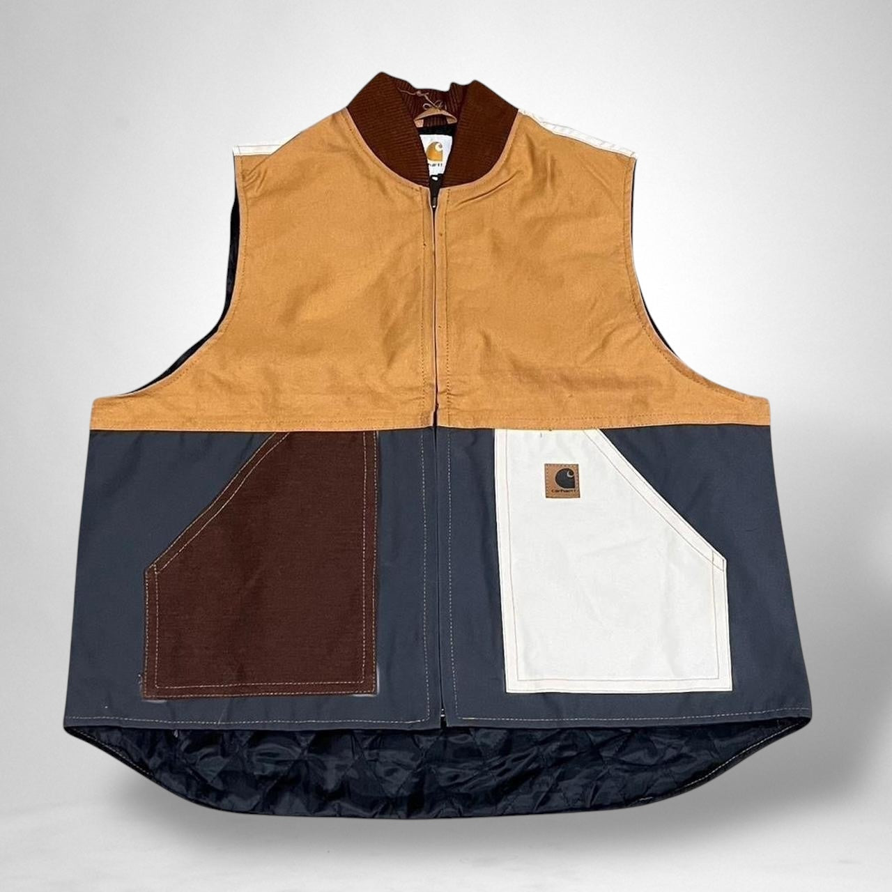 Reworked Carhartt Vest Jacket – Vintage Brown & White - South Street Retro Ltd