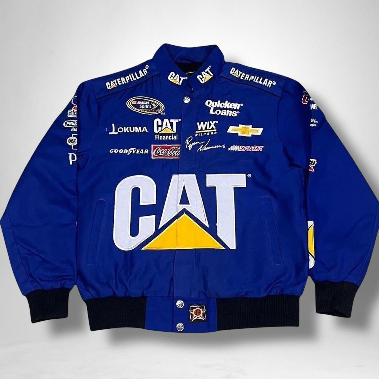Deadstock vintage navy and white racing jacket with retro motorsport design and bold streetwear style