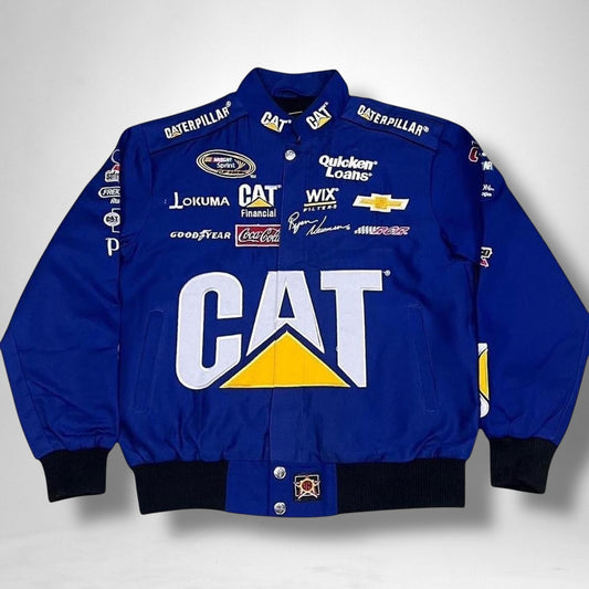 Deadstock vintage navy and white racing jacket with retro motorsport design and bold streetwear style