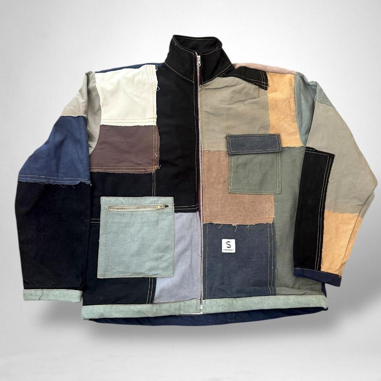 South Street Retro reworked patchwork jacket showcasing vintage 90s upcycled streetwear style with unique handmade details