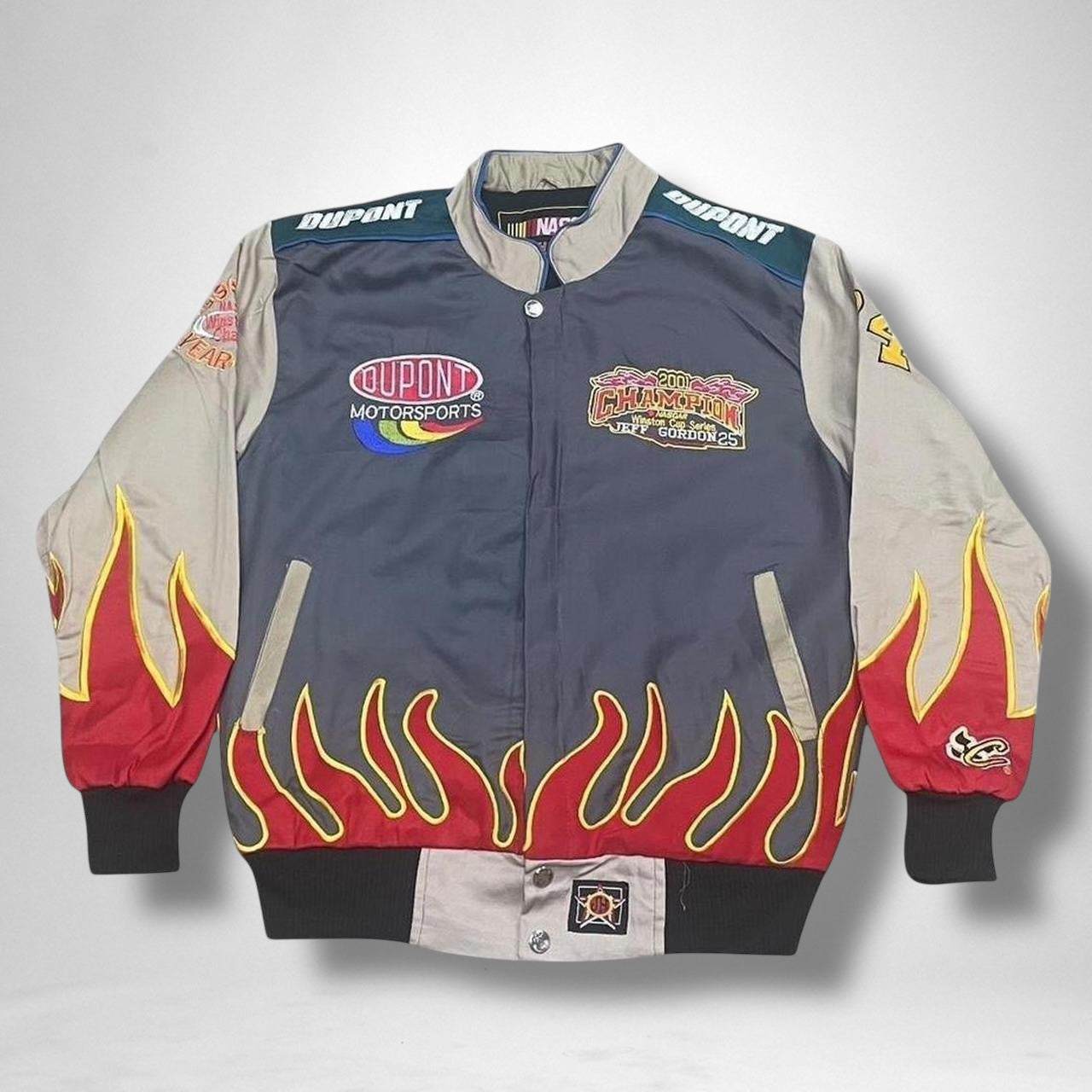 Vintage deadstock 90s racing jacket with retro NASCAR style, unworn with bold graphics and classic motorsport design