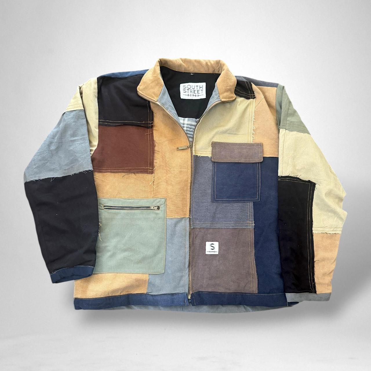 Reworked Patchwork Vintage Jacket – South Street Retro 90s Upcycled Streetwear Look