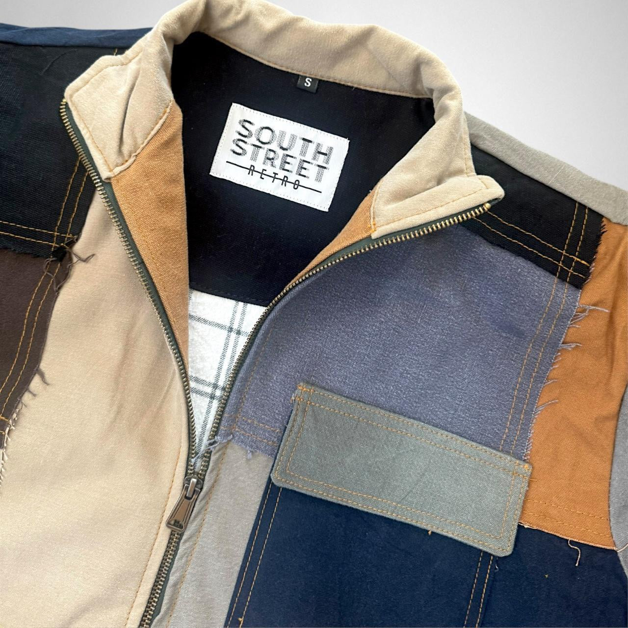 One-of-a-Kind Reworked Patchwork Jacket – South Street Retro 90s Upcycled Streetwear Classic