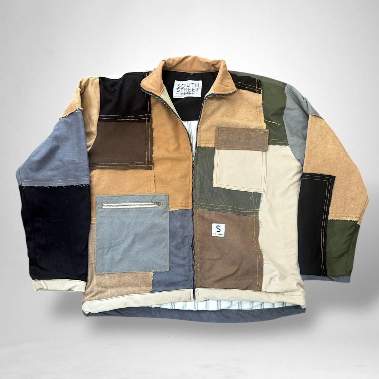 South Street Retro Reworked Patchwork Jacket – Upcycled 90s Streetwear Style