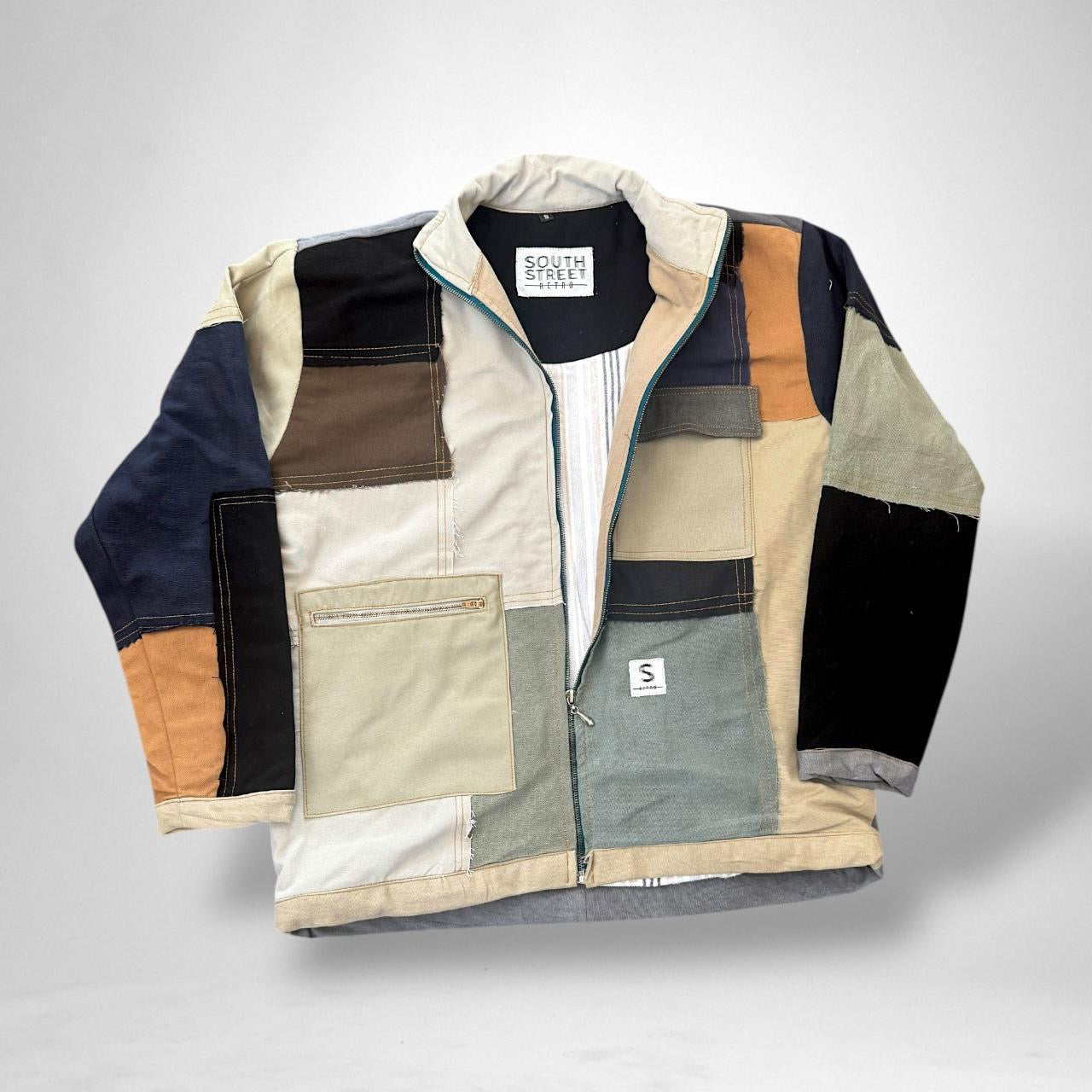 Reworked Patchwork South Street Retro Jacket – Upcycled Vintage 90s Streetwear Essential