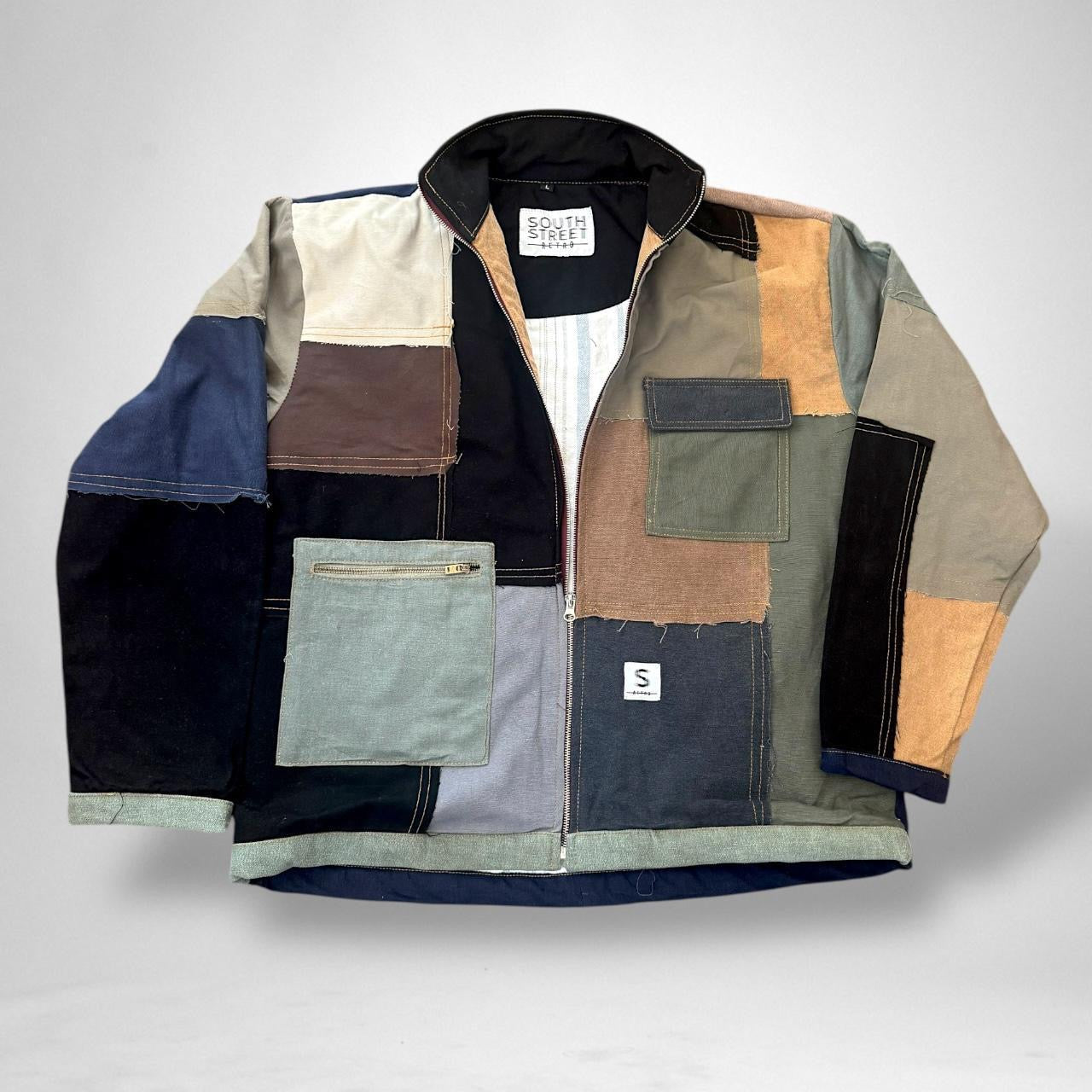 South Street Retro Reworked Patchwork Jacket – Vintage 90s Upcycled Streetwear Fashion