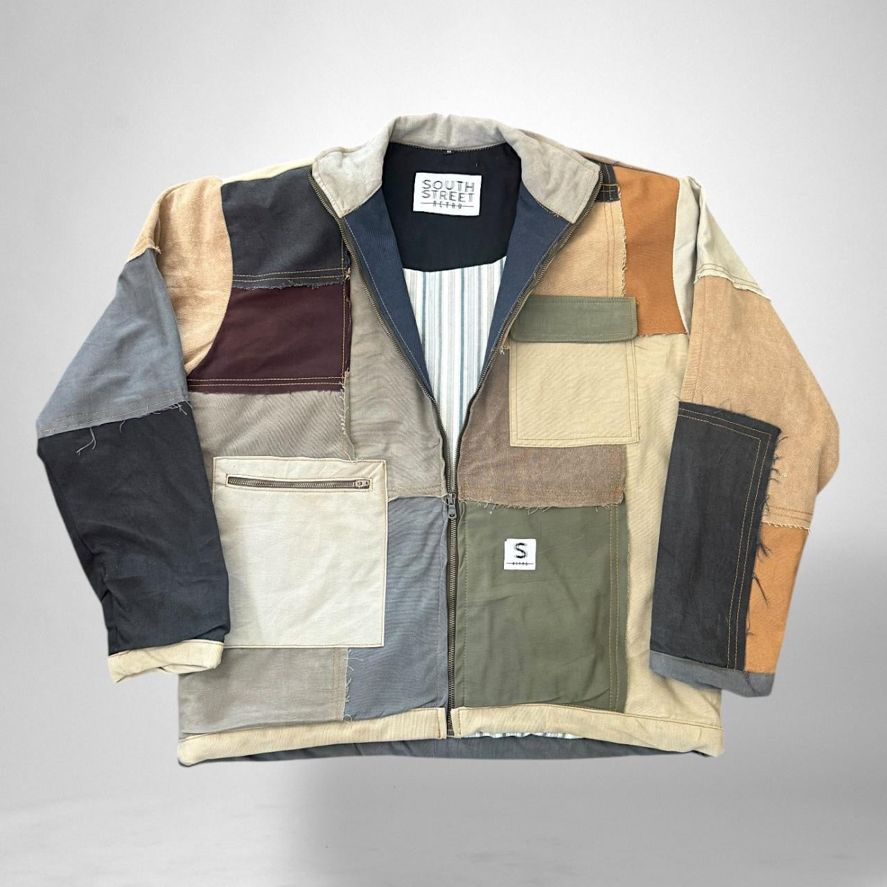 Upcycled Patchwork South Street Retro Jacket – Vintage 90s Reworked Streetwear Piece