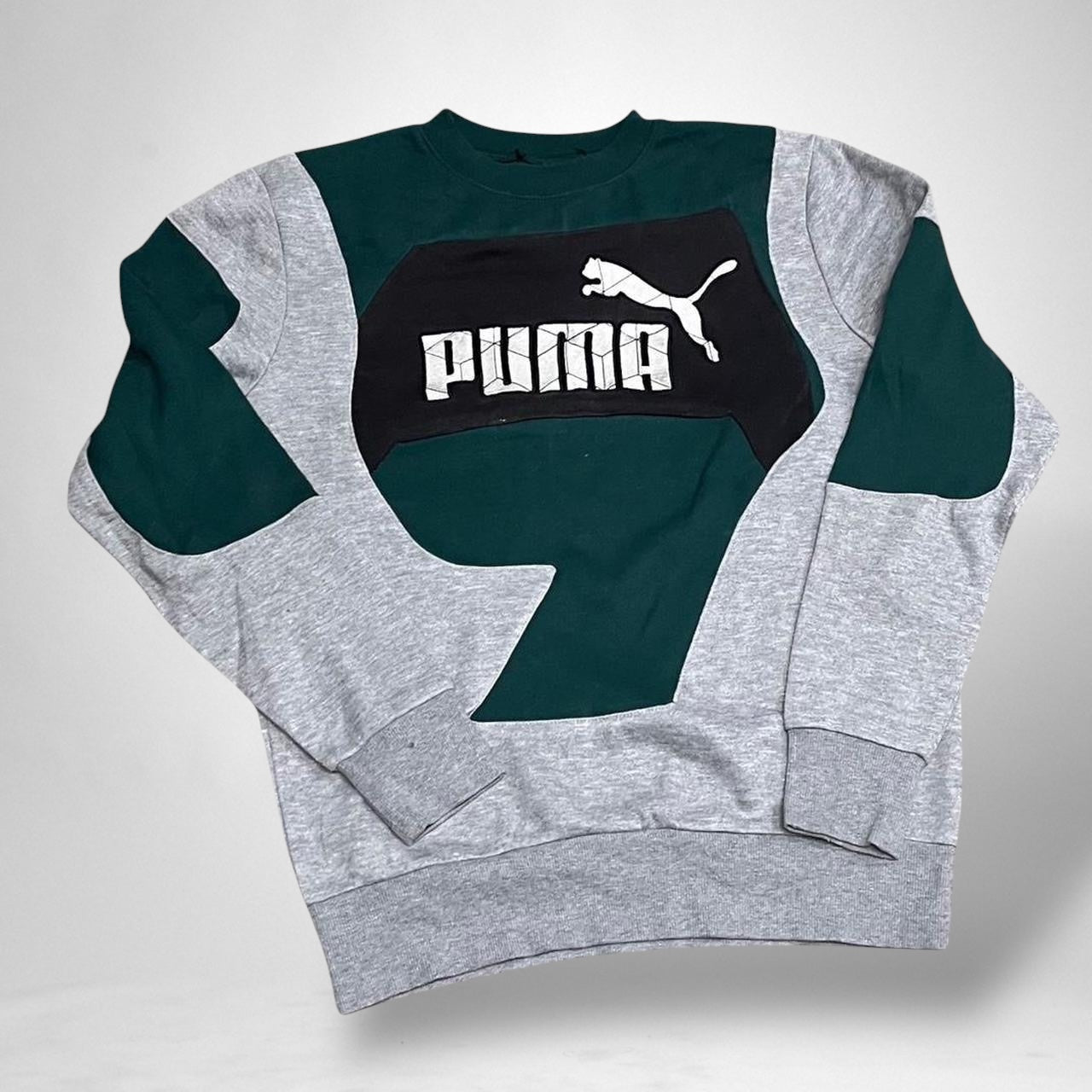 Puma Men’s Grey and Dark Green Reworked Jumper - South Street Retro Ltd