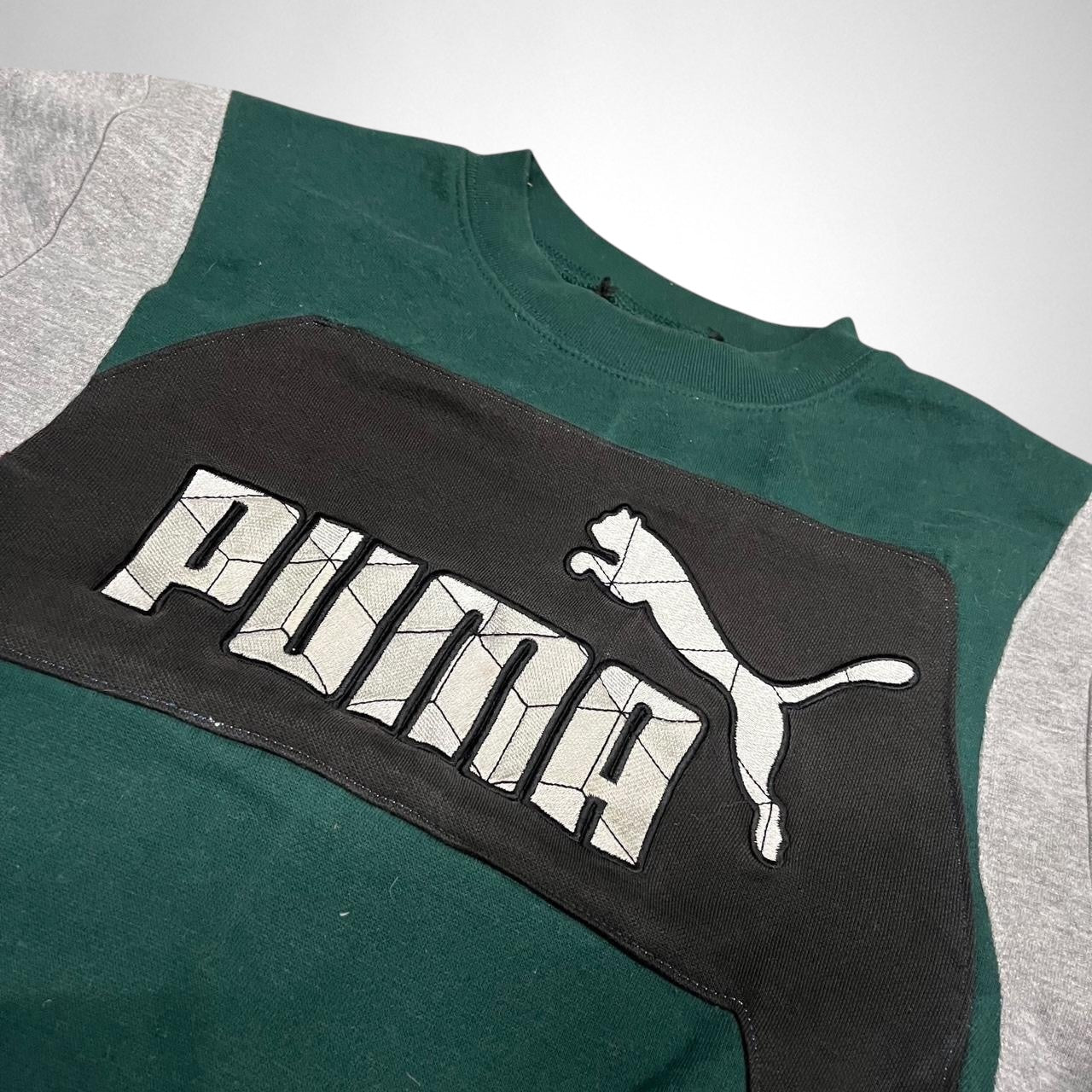 Puma Men’s Grey and Dark Green Reworked Jumper - South Street Retro Ltd