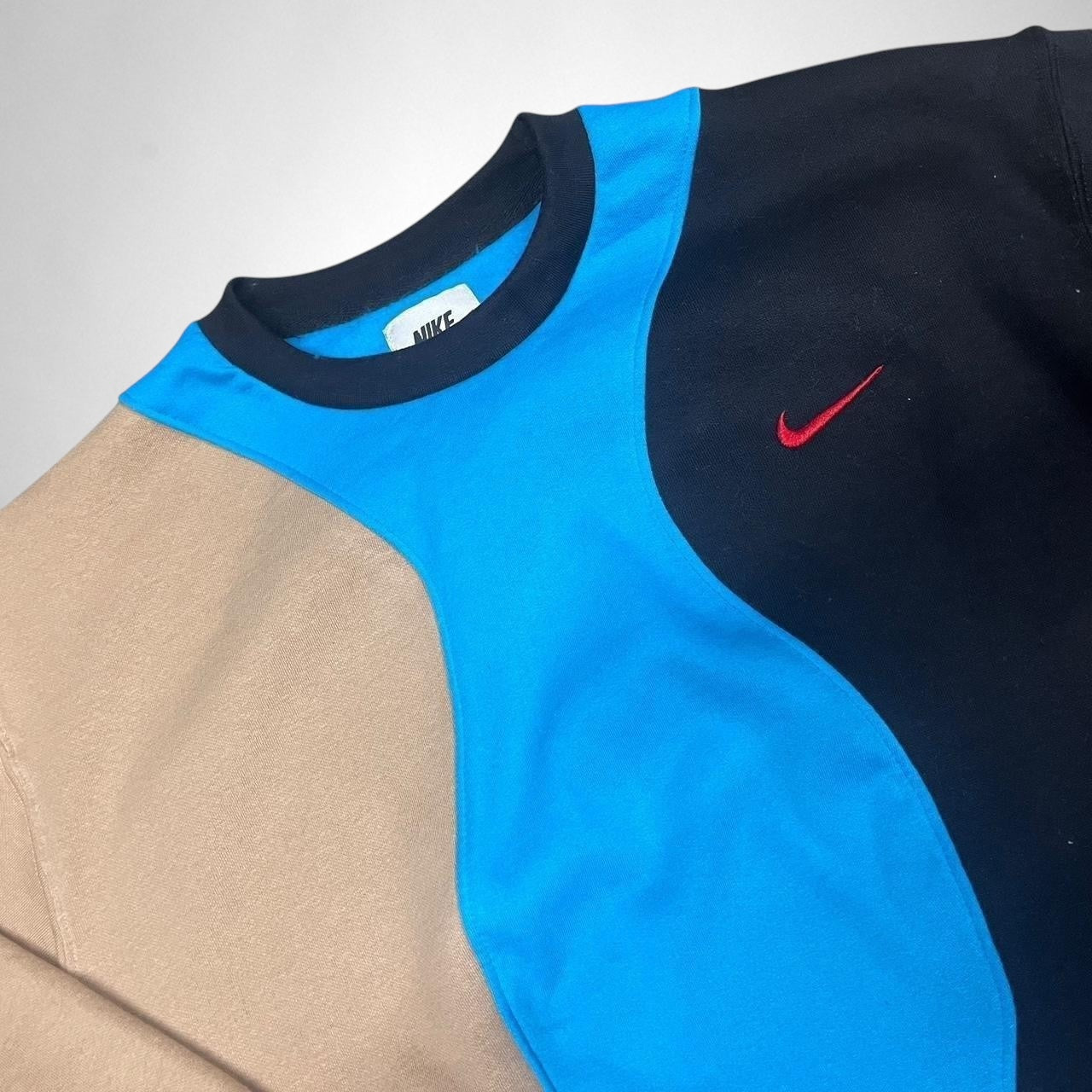 Reworked Nike Jumper in Cream, Blue & Black