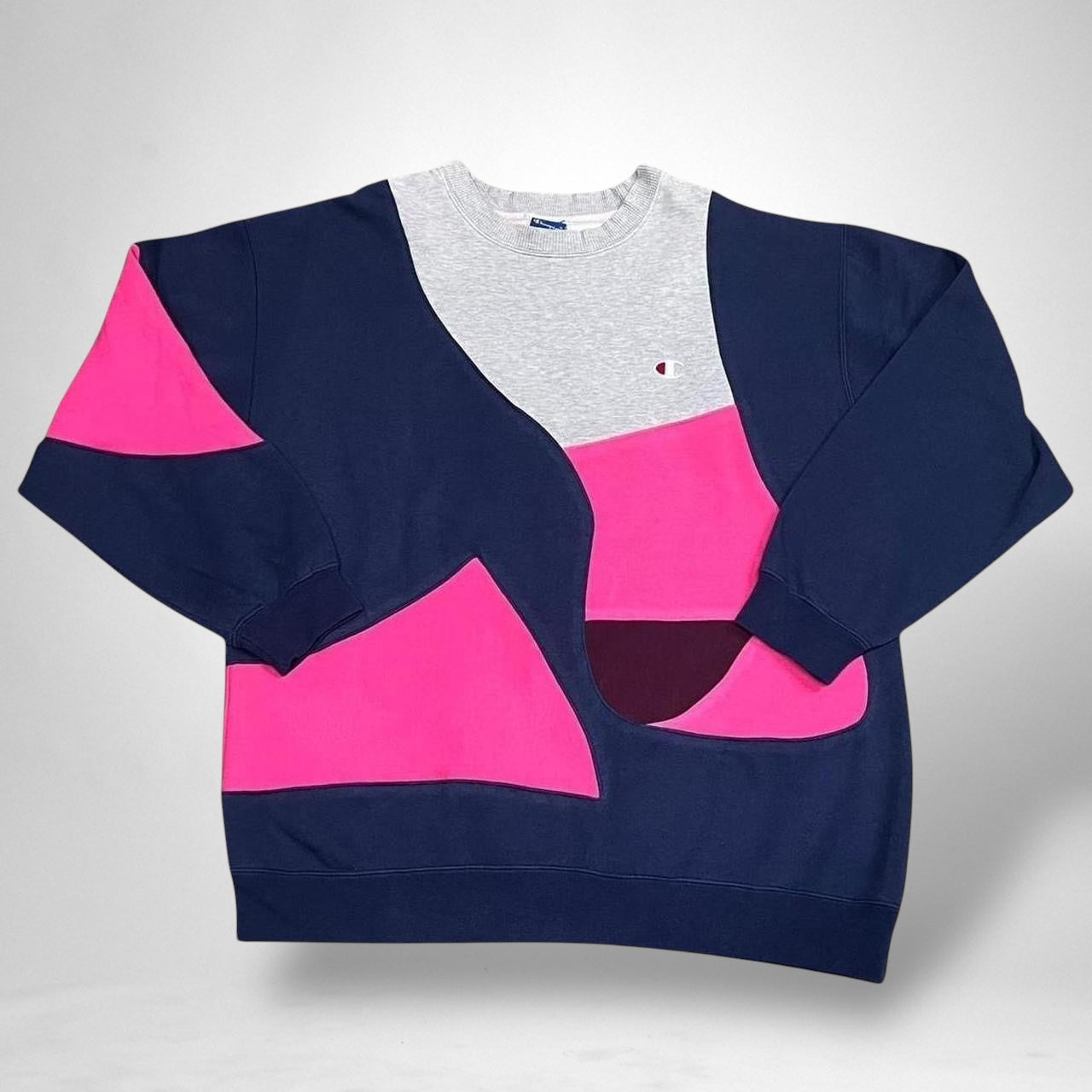 Reworked Champion Jumper – Pink, Grey & Navy - South Street Retro Ltd