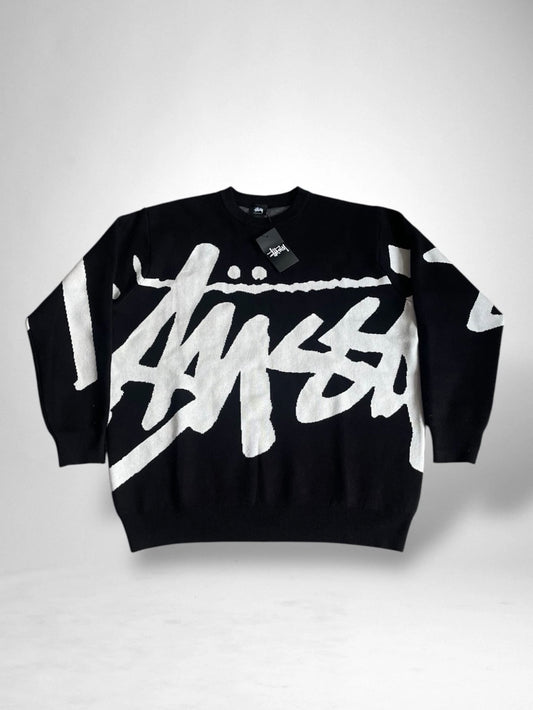 Deadstock Stussy Black and White Crewneck Jumper - South Street Retro Ltd