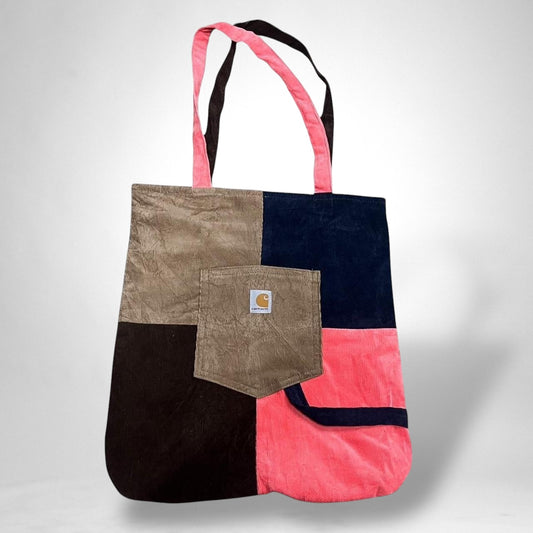 Recycled Carhartt tote bag made from upcycled canvas workwear, featuring sturdy straps and a spacious, handcrafted design