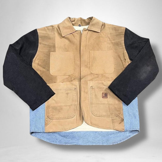 Reworked Carhartt jacket combining vintage utility style with modern streetwear elements.