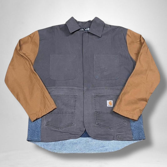 Upcycled Carhartt jacket featuring handcrafted details and vintage-inspired modern workwear design.