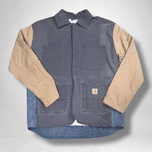 Vintage reworked Carhartt jacket featuring rugged heritage materials and contemporary streetwear design.